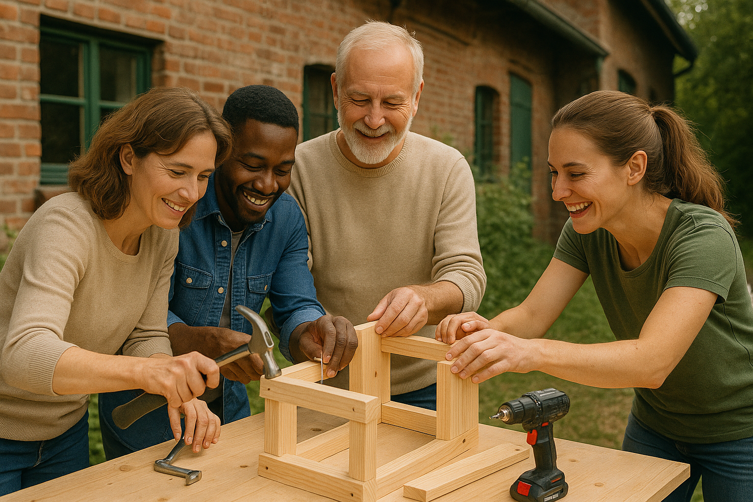 KOSTENLOSE MITGLIEDER menschen bauen gemeinsam nachhaltiges projekt