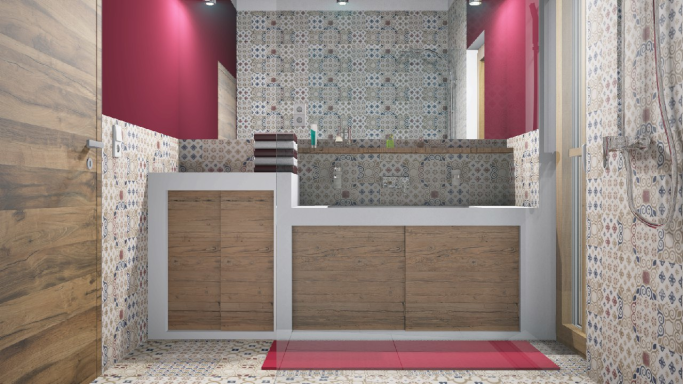 Modernes Badezimmer mit mediterranem Flair